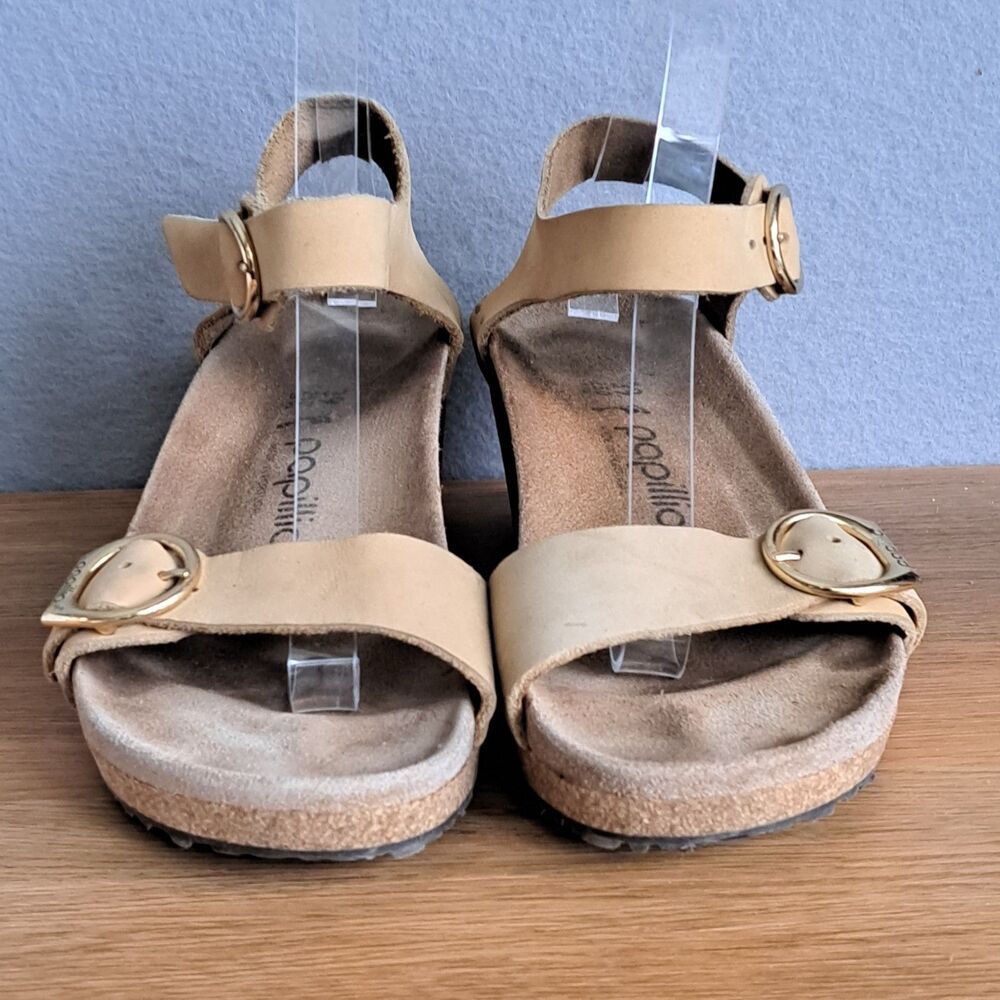 Papillio Birkenstock Soley Wedge Sandals EU 39 US  8 8.5 Narrow Tan Nubuck - Picture 2 of 9